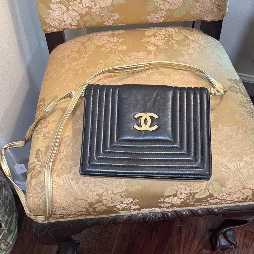 CHANEL copy Black and Gold Crossbody Bag